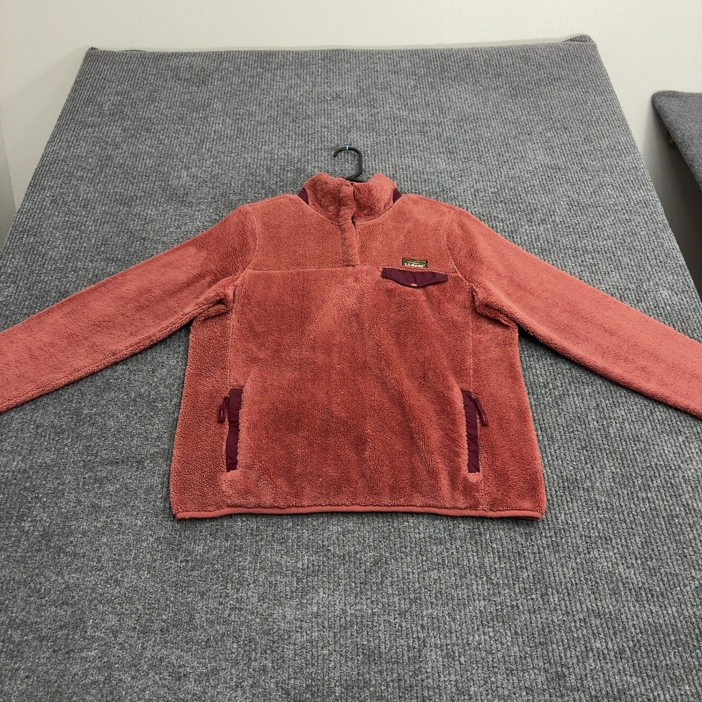 LL Bean Fleece Pullover Womens M Pink Polyester Snap Mock Neck Gorpcore Outdoor